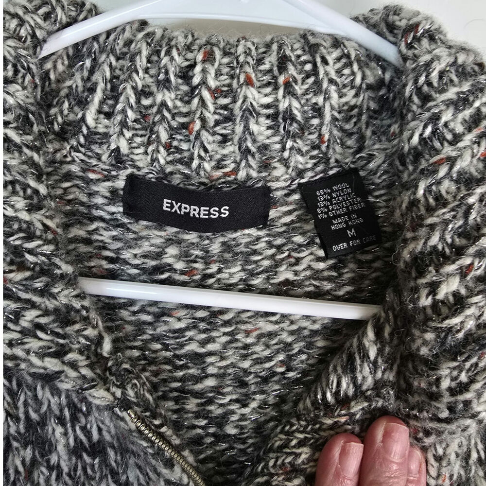Express Sweater Jacket Wool Blend size Medium has Sparkle‎ Heather Gray - Picture 2 of 5